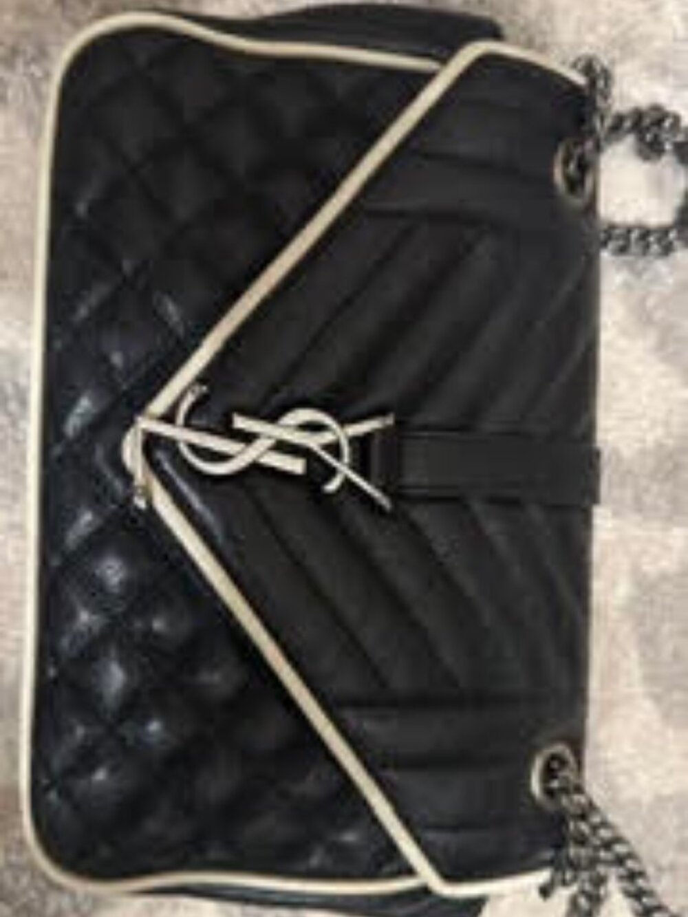 Saint Laurent Medium Monogram Triquilt Envelope Flap-Black with White Trim